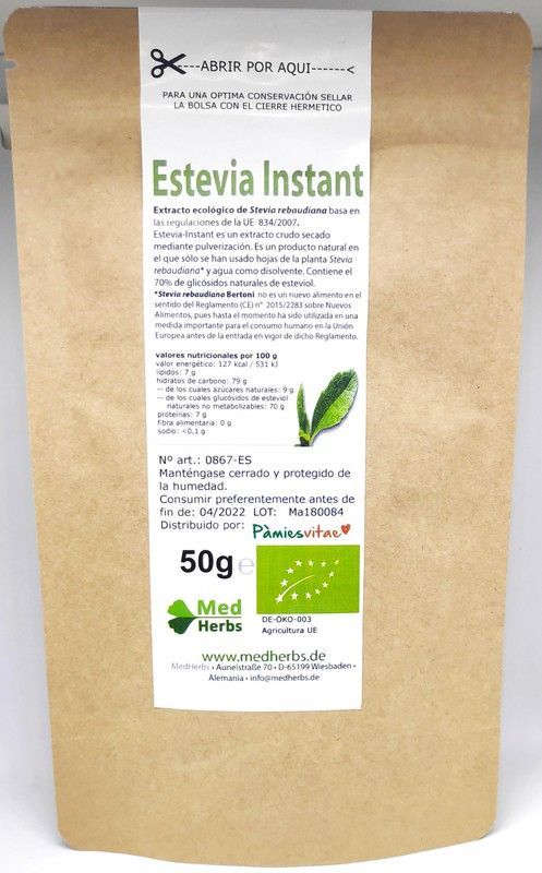 Estevia Instant Ecológico 50gr Pamies Vitae