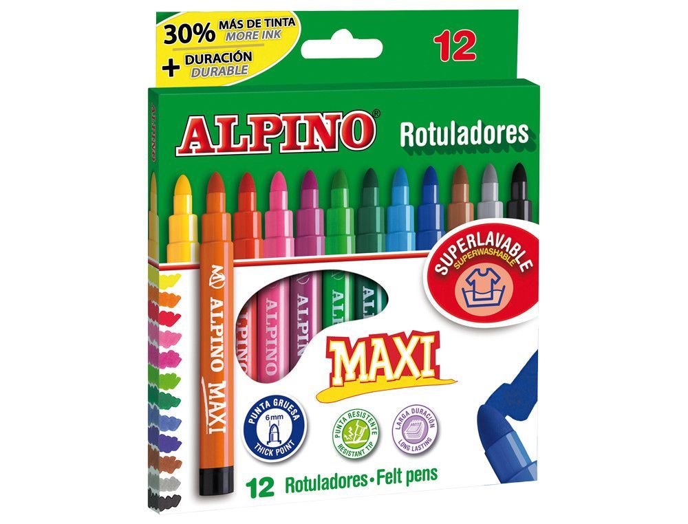 Estuche 12 rotuladores de colores maxi Alpino