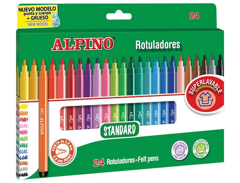 Estuche 24 rotuladores de colores punta fina Alpino
