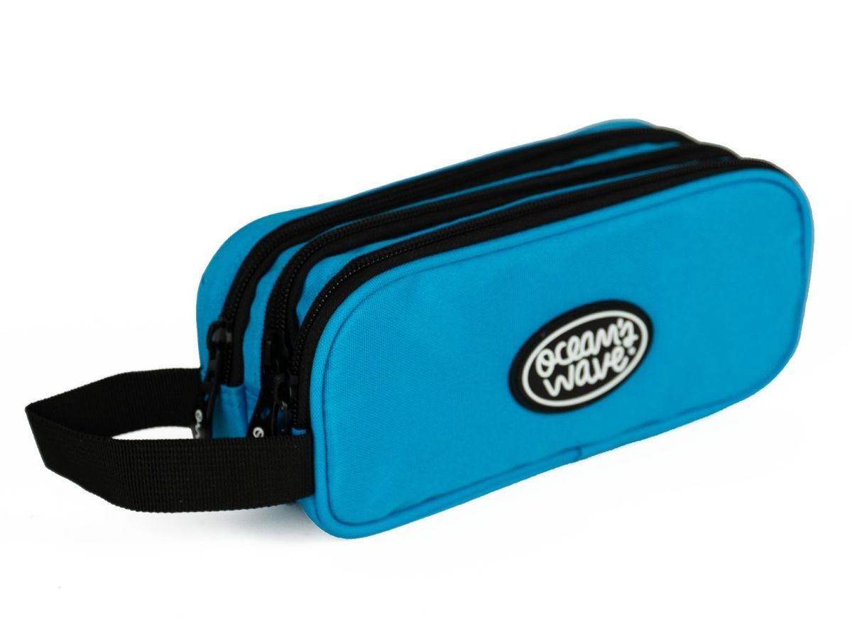 Estuche 3 Cremalleras Azul Neón