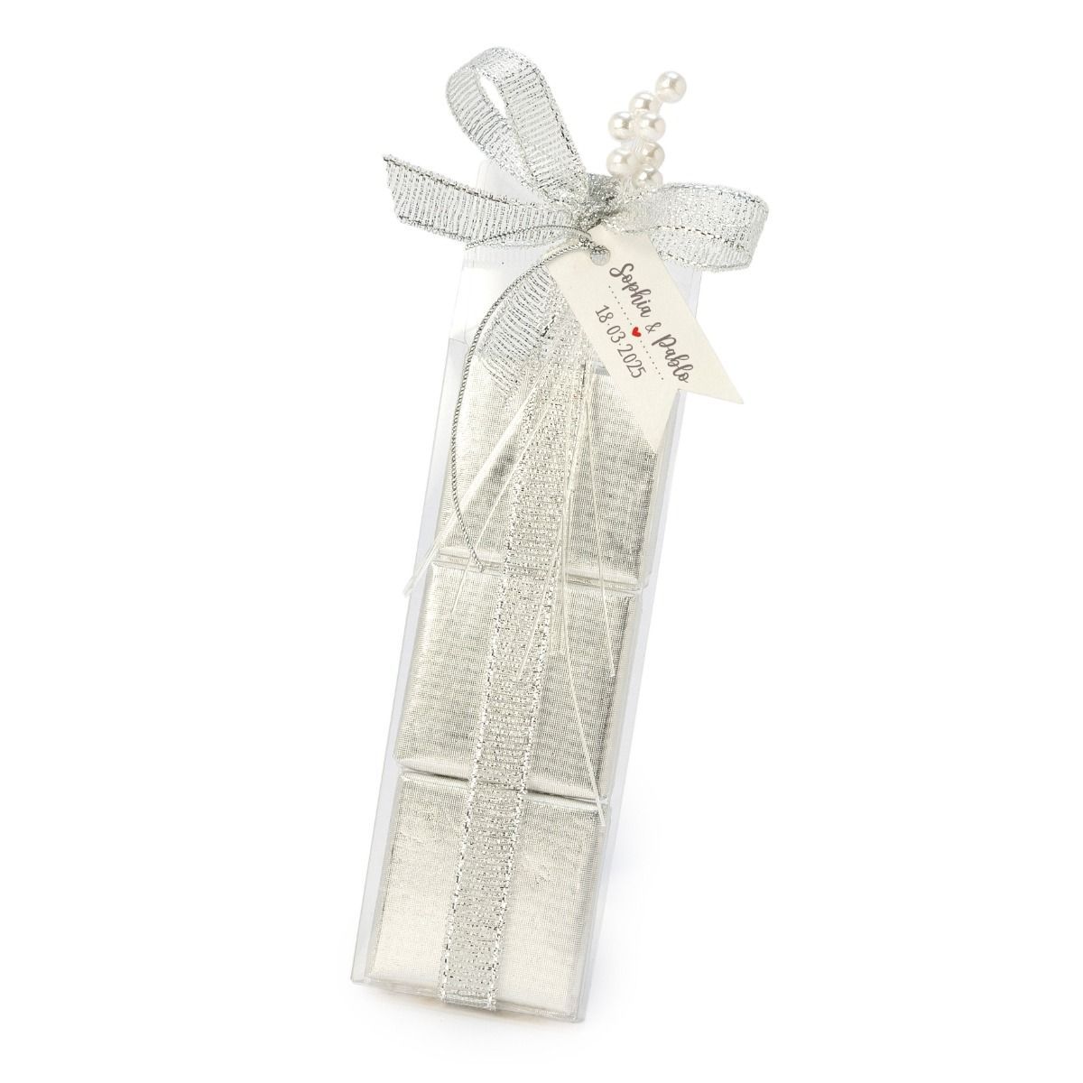 Estuche 3 napolitanas plata con perlitas