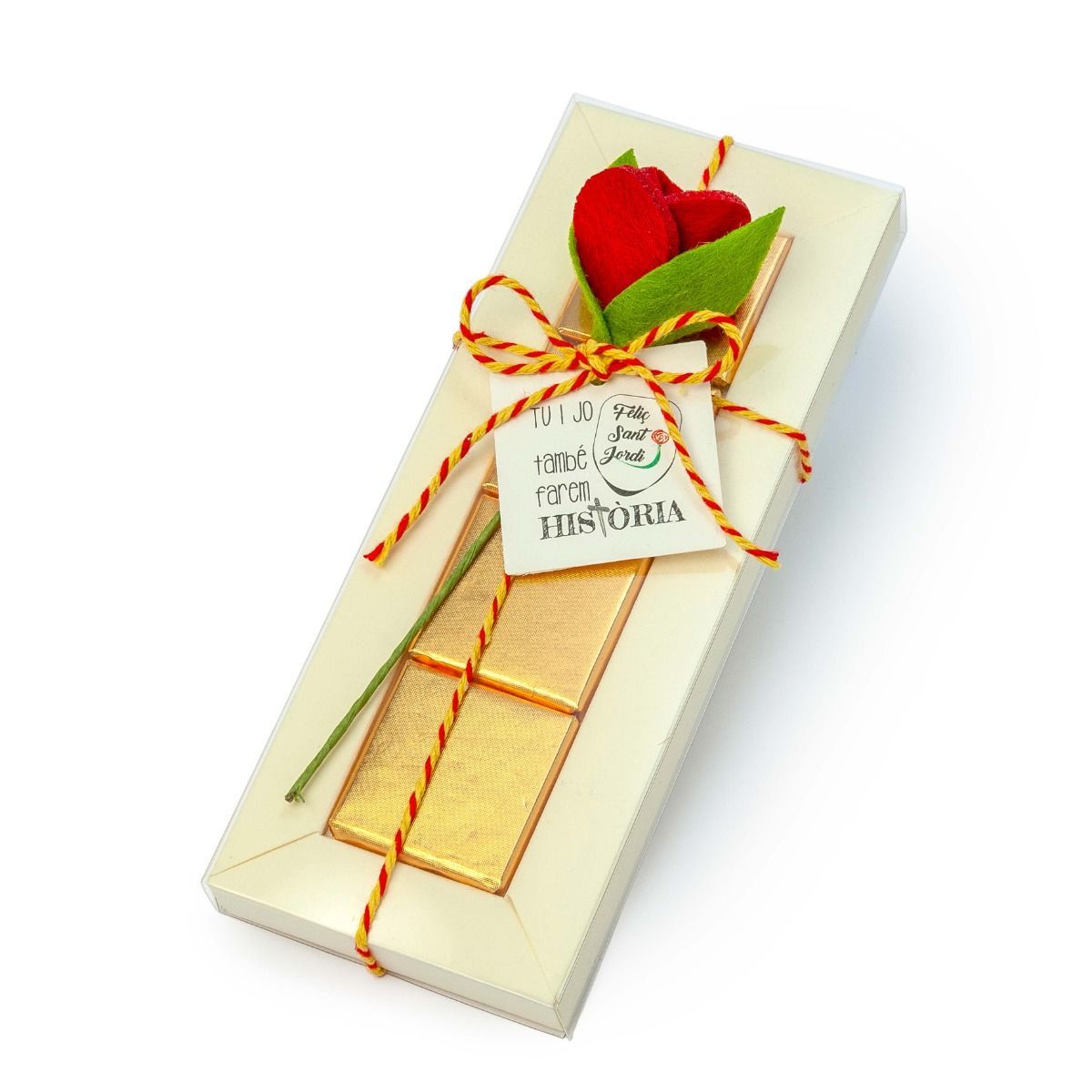 Estuche 4 napolitanas con rosa y tarjetita Sant Jordi*