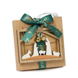 Estuche 4 napolitanas siluetas Pesebre madera con cascabel