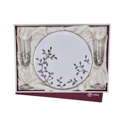 Estuche Cristal GA4202 (2) Copas + Plato Decorados A Mano