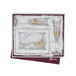 Estuche Cristal GA4204 (2) Copas + Bandeja Decorados A Mano (Flor)