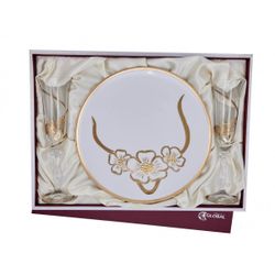 Estuche Cristal GA4212 (2) Copas + Plato Decorados A Mano (Flor)
