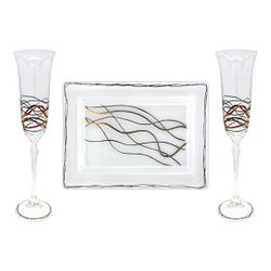 Estuche Cristal GA4262 (2) Copas + Bandeja Decorados A Mano