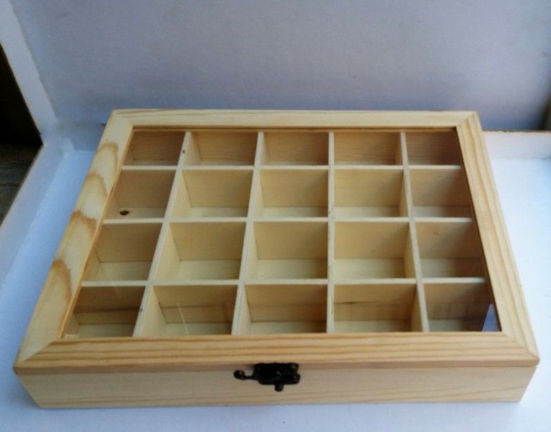 Estuche de madera y vidrio de 20 compartimentos