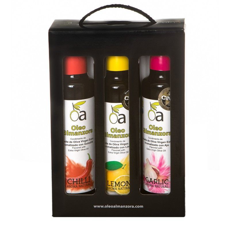 Estuche Regalo Aceite Aromas 250 Guindilla Ajo y Limon Oleo Almanzora