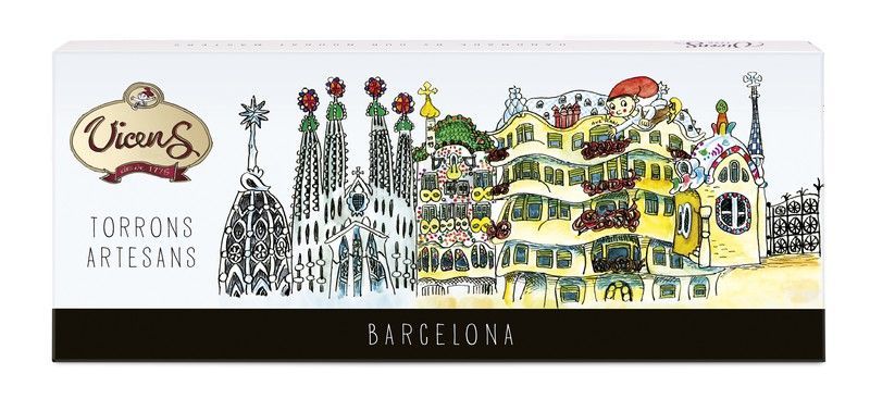Estuche Regalo Turrón Vicens Barcelona Monuments Surtido 7 x 35 gramos Duro-blando-guirlache 245g