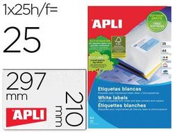 Etiqueta Adhesiva Apli 1215 Tamaño 210X297 mm para Fotocopiadora Laser Ink-Jet Caja con 25 Hojas con 25