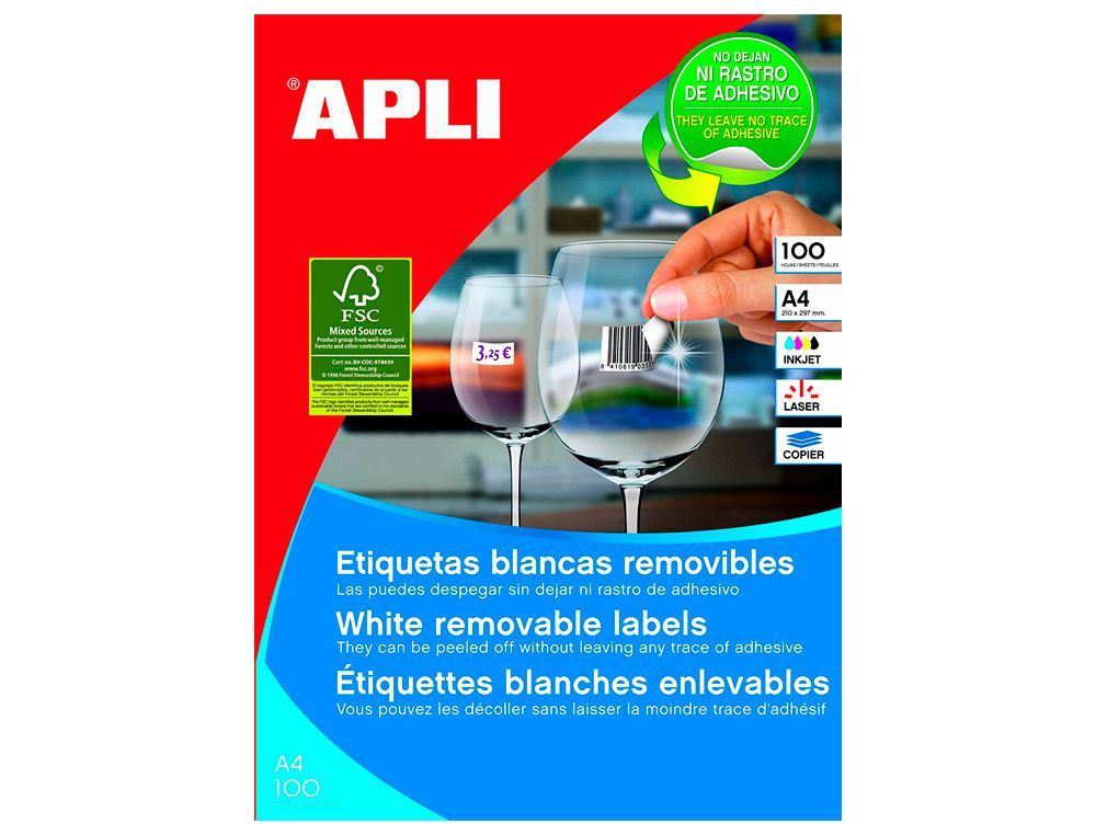 Etiqueta adhesiva apli 36,8x23,8 mm fotocopiadora laser inkjet caja 100 hojas din a4 con 5500 etiquetas