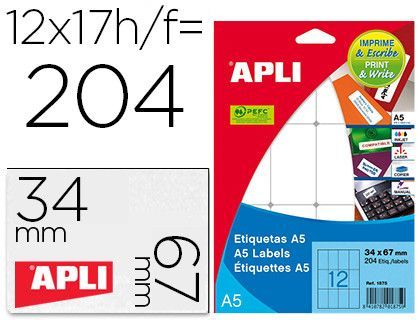 Etiqueta adhesiva apli blanca 12x30 mm sobre a5 de 990 unidades