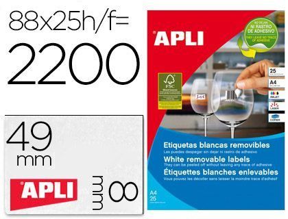 Etiqueta Adhesiva Apli Removible 10314 Especial Joyeria 45X8 mm Fotocopiadora Laser Ink-Jet Caja con 25