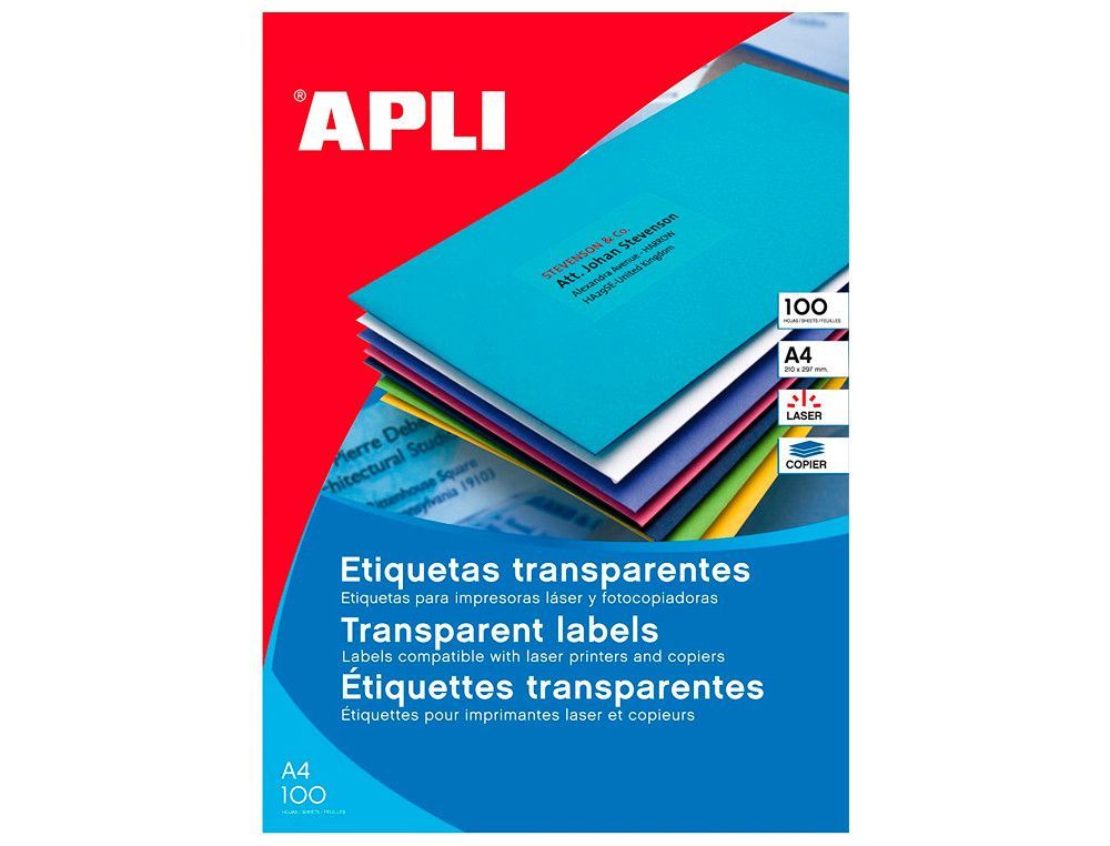 Etiqueta adhesiva apli transparente 48,5x25,4 mm fotocopia laser inkjet caja 20 hojas din a4 con 880
