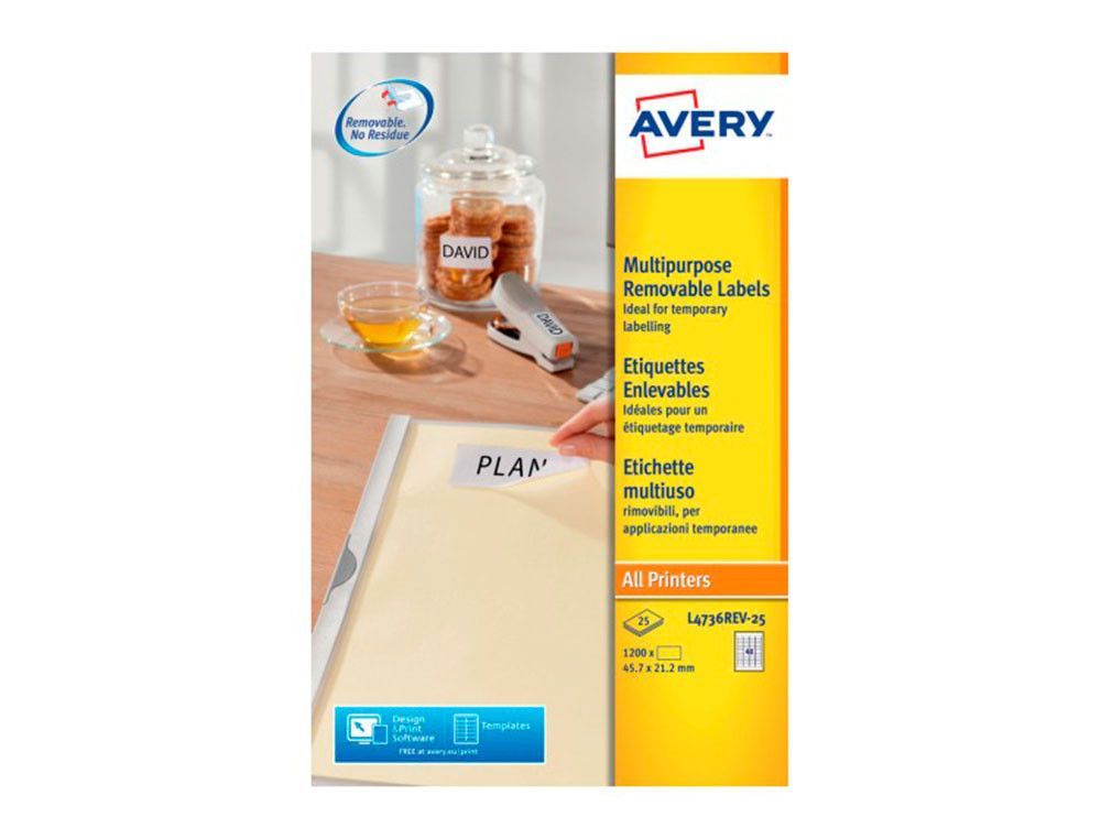 Etiqueta adhesiva avery blanca removible para impresora laser inkjet y fotocopiadora 45,7x21,2 mm