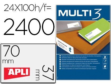 Etiqueta Adhesiva Multi 3 Apli 70X37 mm Fotocopiadora Laser Ink-Jet Caja con 100 Hojas Din A4