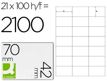Etiqueta Adhesiva Q-Connect Kf10648 Tamaño 70X42 mm Fotocopiadora Laser Ink-Jet Caja con 100 Hojas Din A4