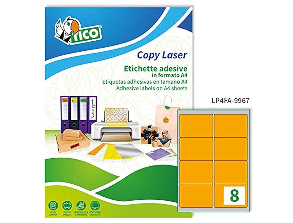 Etiqueta adhesiva tico naranja fluorescentes permanente fsclaser/inkjet/fotocopia 99,1x67,7 mm caja de 560 unidades