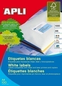 Etiquetas adhesivas imprimibles Apli 52,50 x 29,70 mm. en blanco cantos rectos (100 hojas) modelo 1286