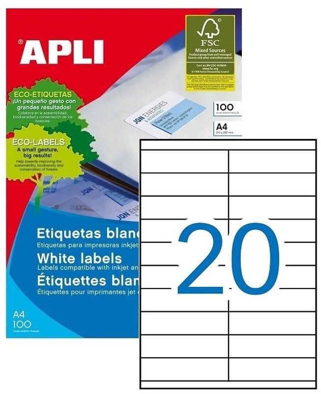 Etiquetas ordenador 105 mm x 29 mm 100 hojas