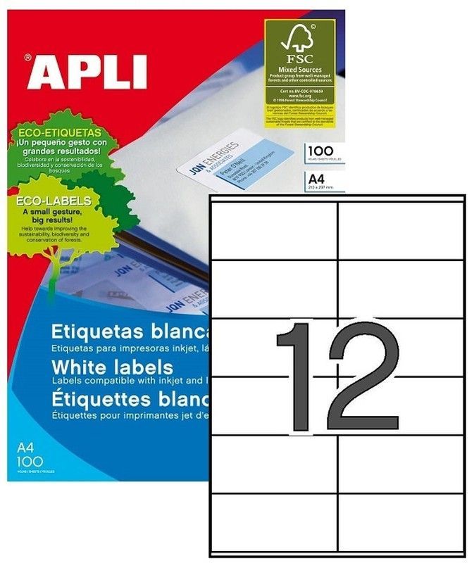 Etiquetas ordenador 105 mm x 48 mm 100 hojas