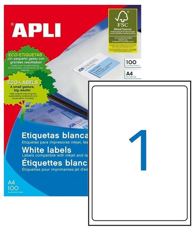 Etiquetas ordenador 199'6 mm x 289'1 mm 100 hojas