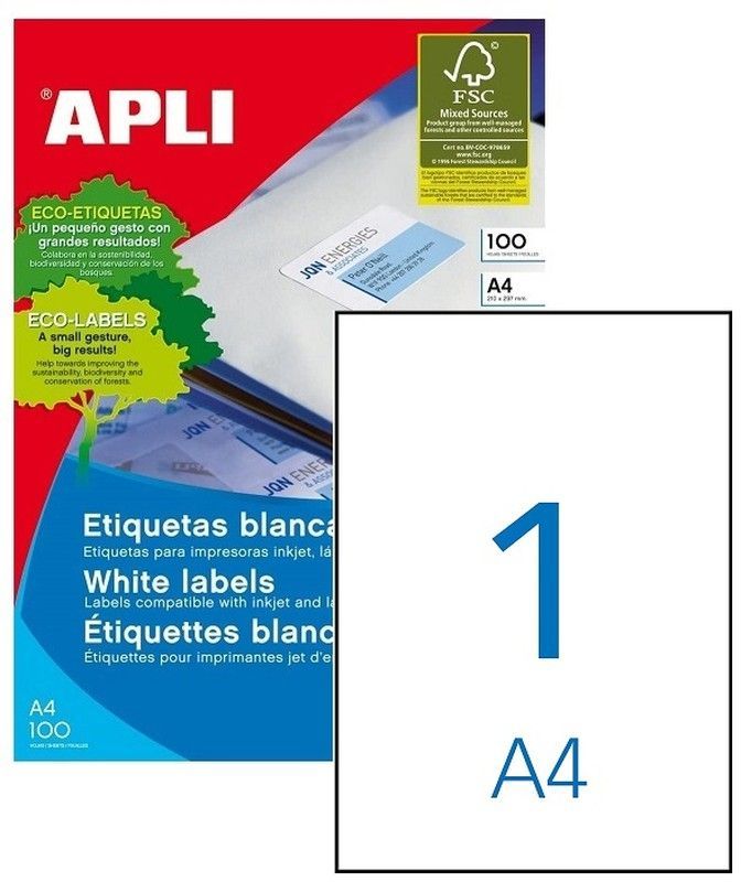 Etiquetas ordenador 210 mm x 297 mm 100 hojas