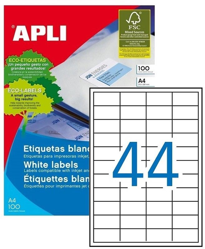 Etiquetas ordenador 48,5 mm x 25,4 mm 100 hojas