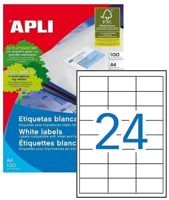 Etiquetas ordenador 64'6 mm x 33'8 mm 100 hojas