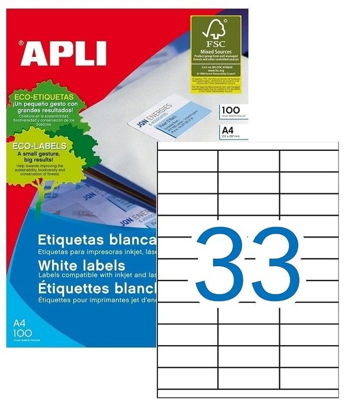 Etiquetas ordenador 70 mm x 25,4 mm 100 hojas