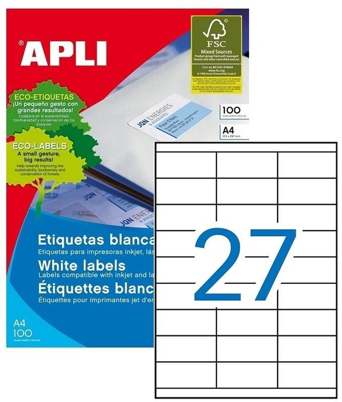 Etiquetas ordenador 70 mm x 30 mm 100 hojas