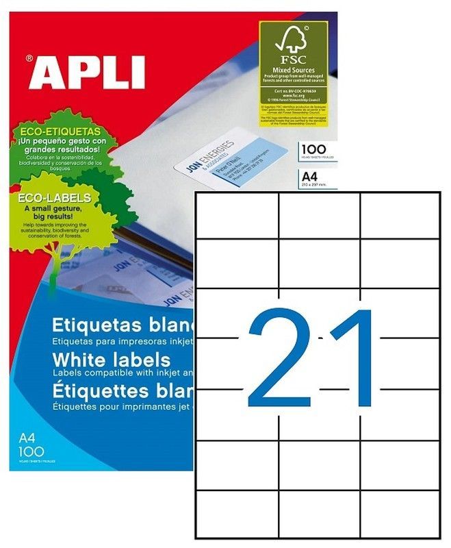 Etiquetas ordenador 70 mm x  42,4 mm 100 hojas