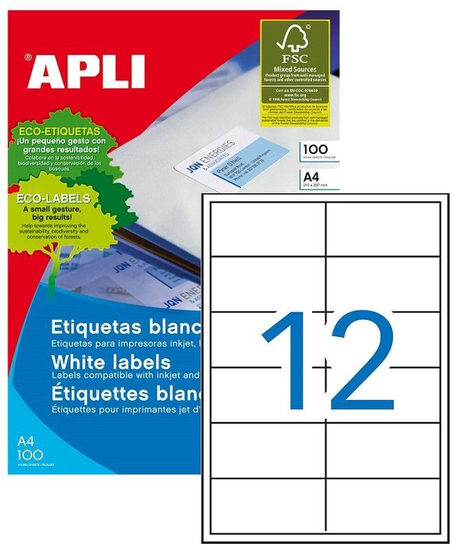 Etiquetas ordenador 97 mm x 42'4 mm 100 hojas