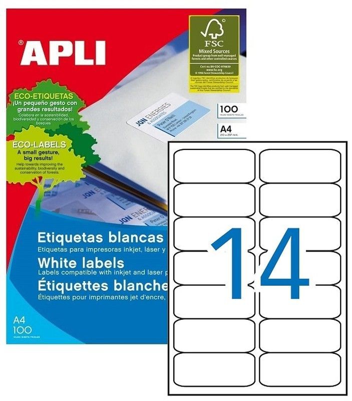 Etiquetas ordenador 99,1 mm x 38,1 mm 100 hojas