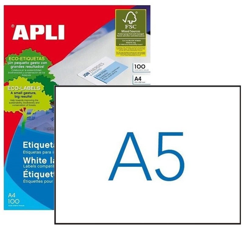 Etiquetas ordenador DIN A5 210 mm x 148 mm 200 hojas