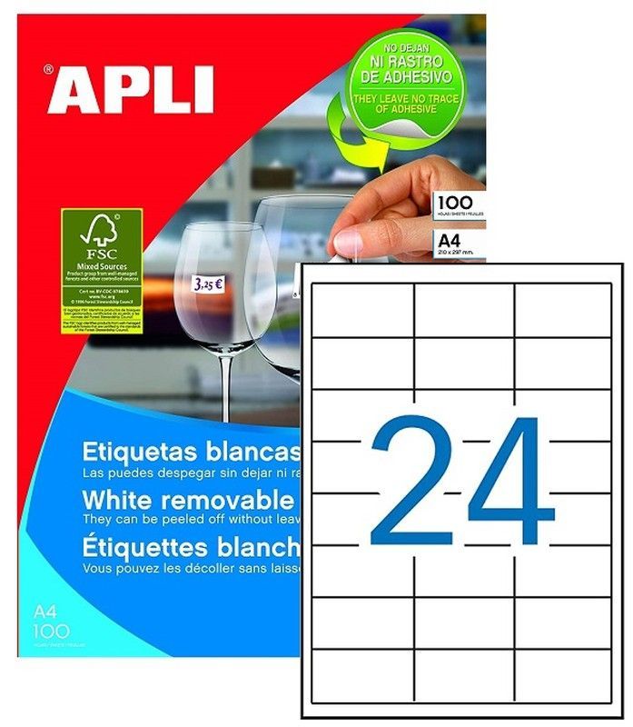 Etiquetas ordenador REMOVIBLES 64,6 mm x 33,8 mm 100 hojas