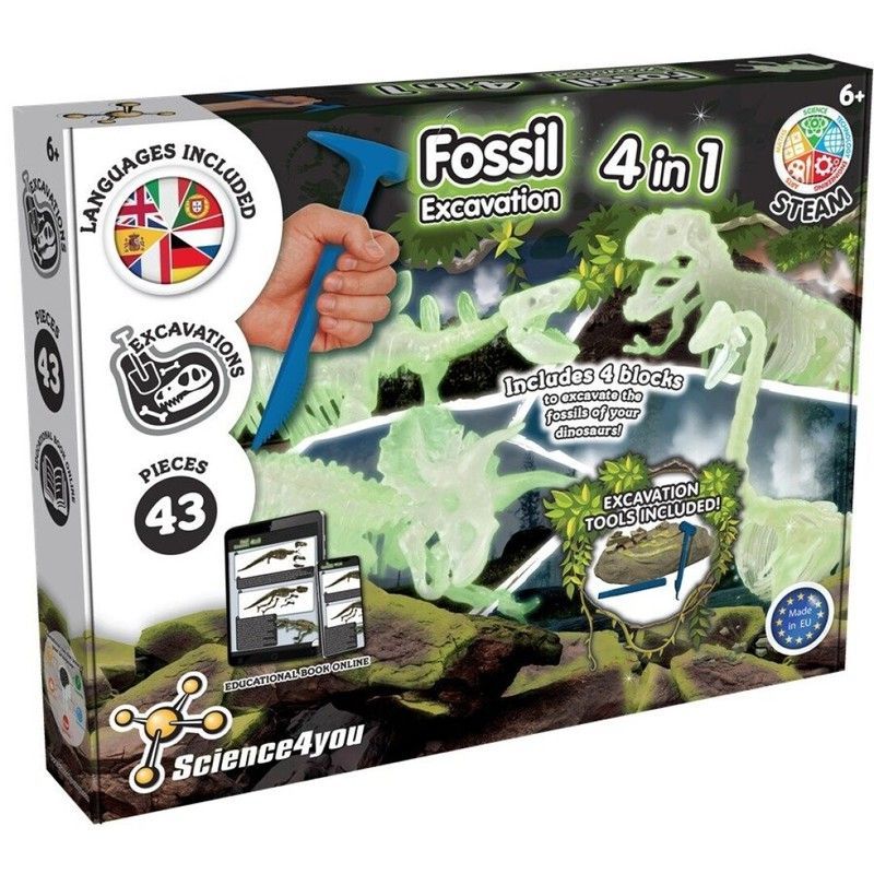 *EXCAVACIONES FOSILES 4 EN 1 BRILLA EN LA OSCURID.