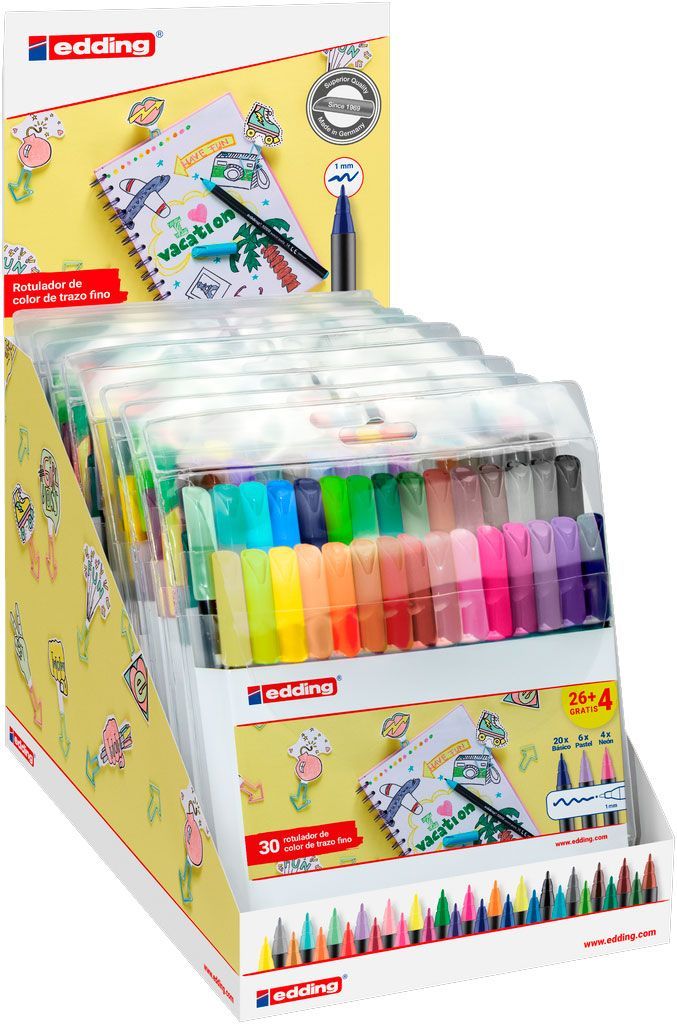 Expositor de 10 Pack Rotuladores edding 1200 26+4 Clásicos/Neon/Pastel