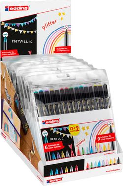 Expositor de 15 Pack Rotuladores edding 1200 13+2 Metálico/Glitter