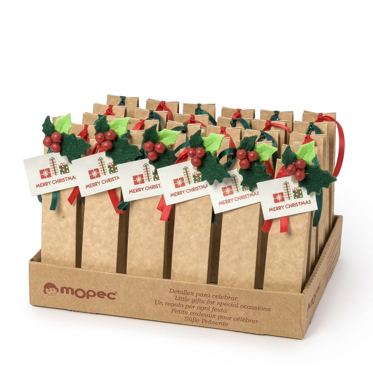 Expositor de 36 cajas pinza acebo y tarjeta 2 bombones