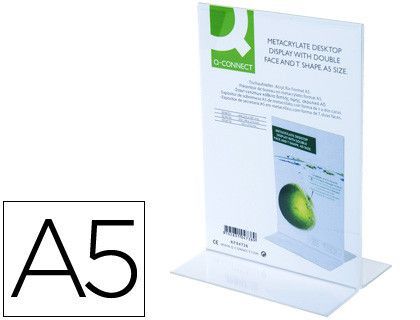 Expositor Sobremesa Q-Connect con Forma de T Metacrilato Tamaño A5 A Dos Caras
