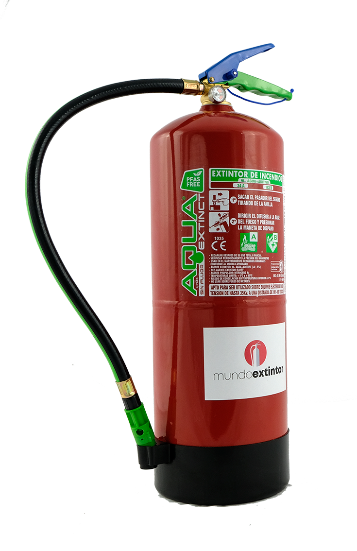 Extintor agua + aditivo AFFF 9L. SIN FLUOR+ECOLOGICO MADE IN SPAIN.