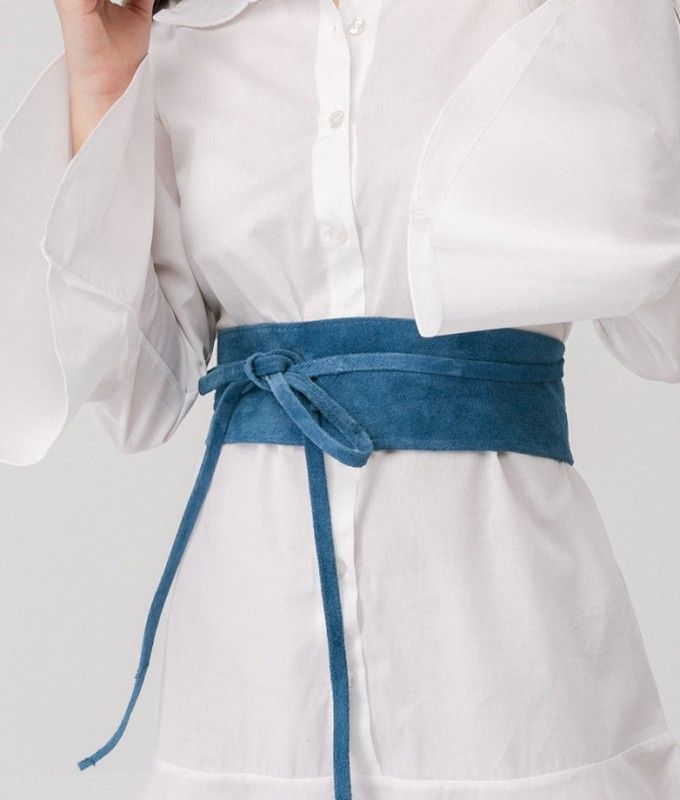 Fajín De Piel De Ante Para Mujer Azul Denim