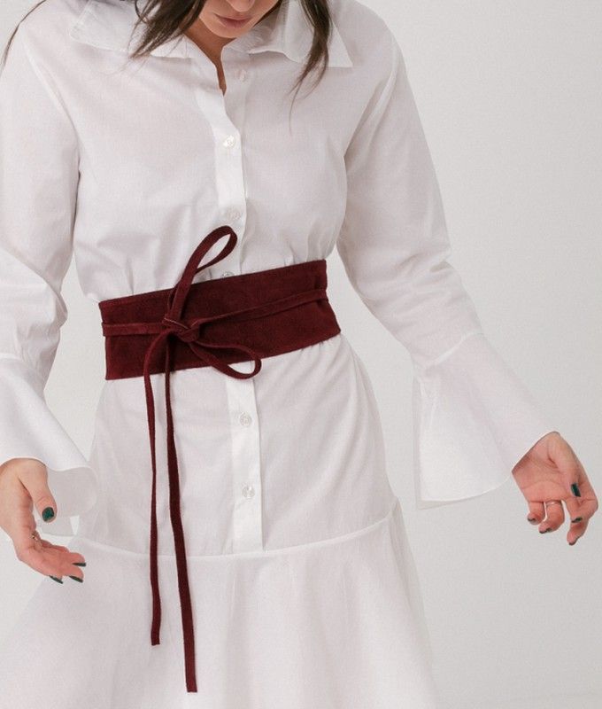 Fajín De Piel De Ante Para Mujer Granate