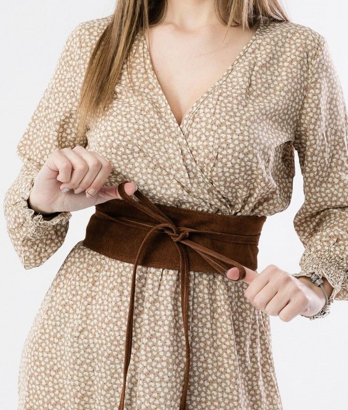 Fajín De Piel De Ante Para Mujer Marrón