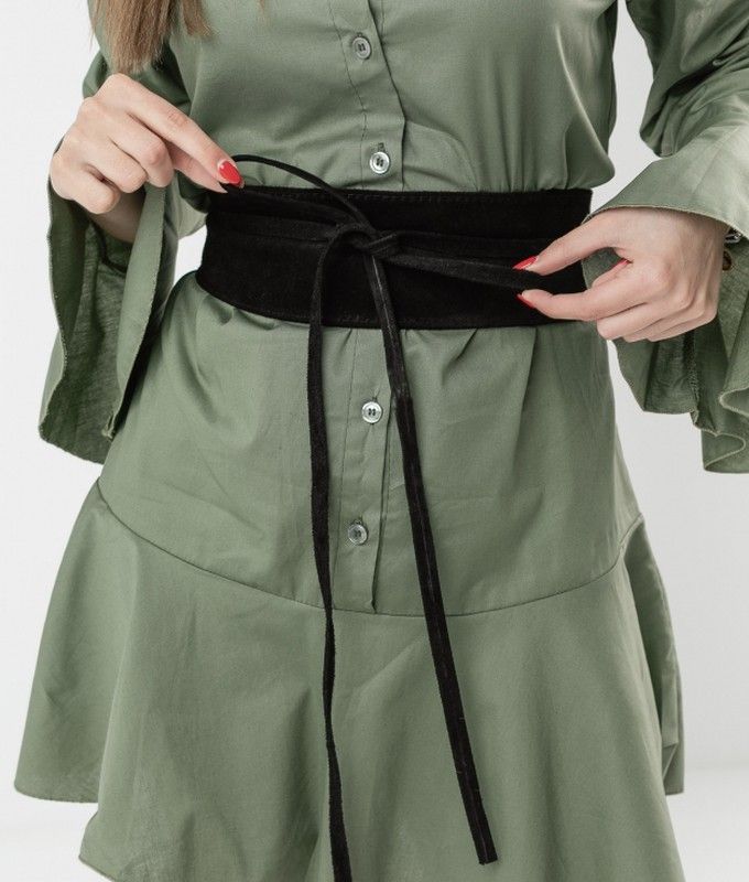 Fajín De Piel De Ante Para Mujer Negro