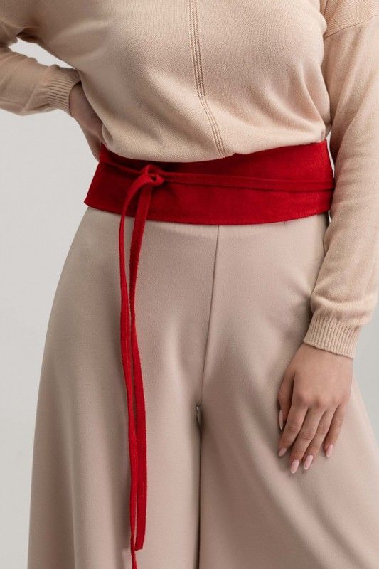 Fajín De Piel De Ante Para Mujer Rojo