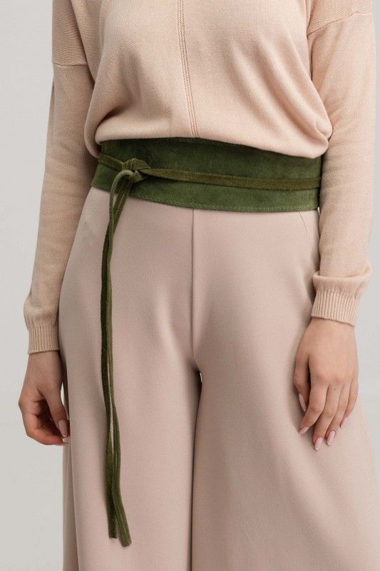 Fajín De Piel De Ante Para Mujer Verde Oliva