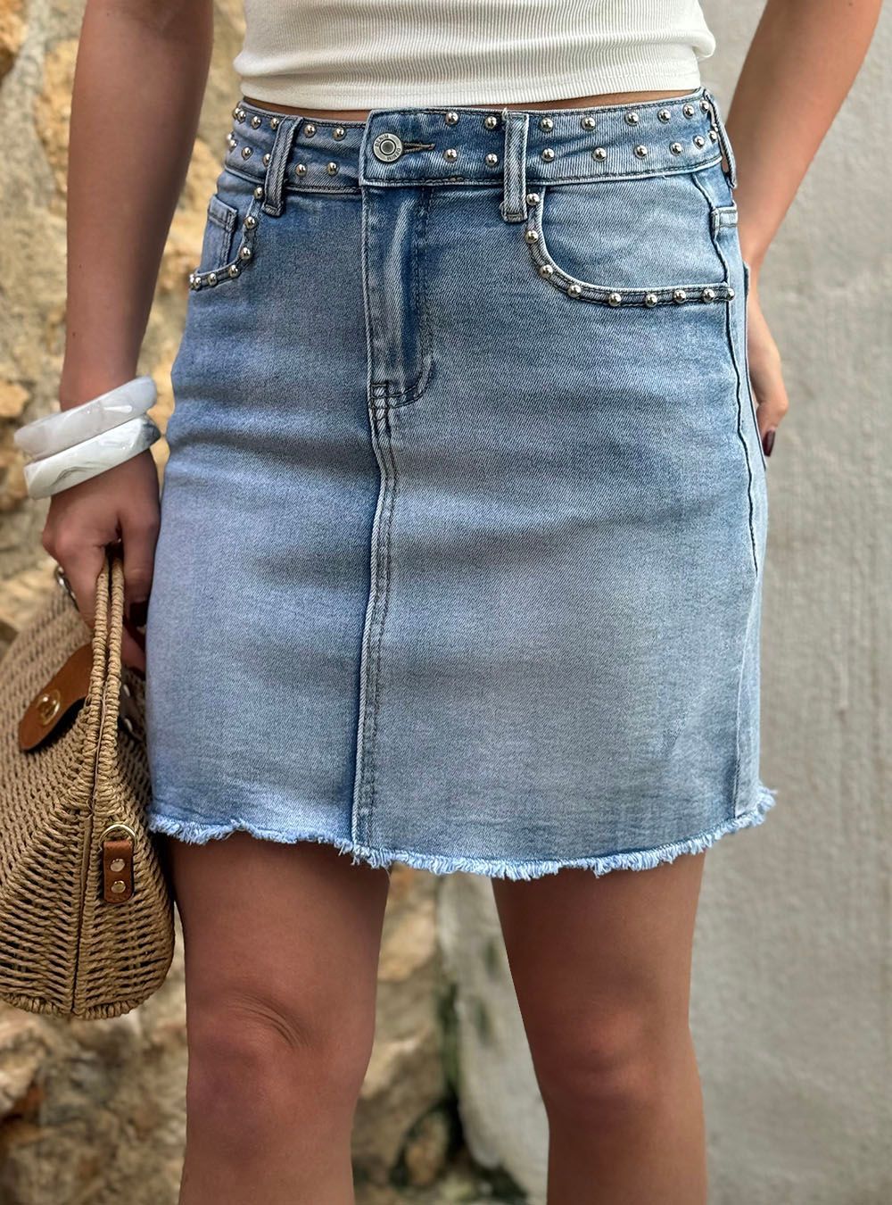 Falda tejana estrellas azul delavado